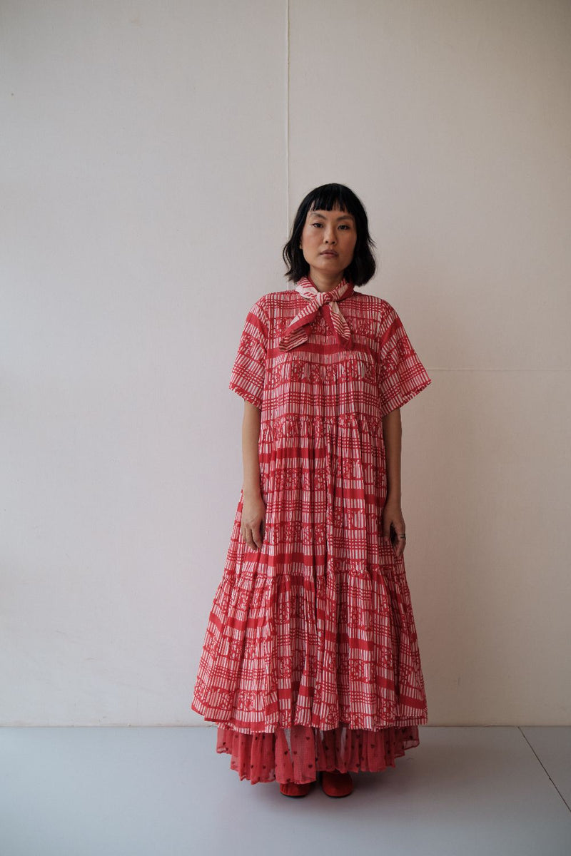 HANAH DRESS cotton by TOKREE in red color for women Worldwide