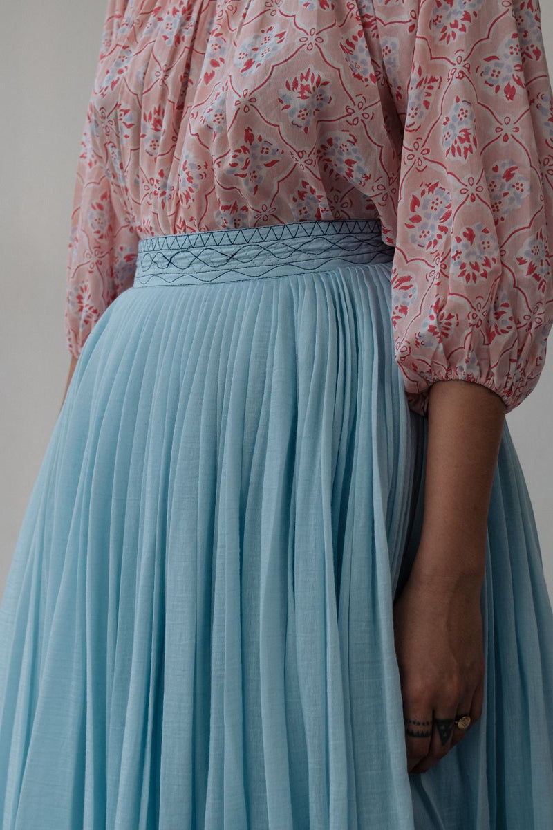 MIRA SKIRT chanderi by TOKREE in blue color for women Worldwide