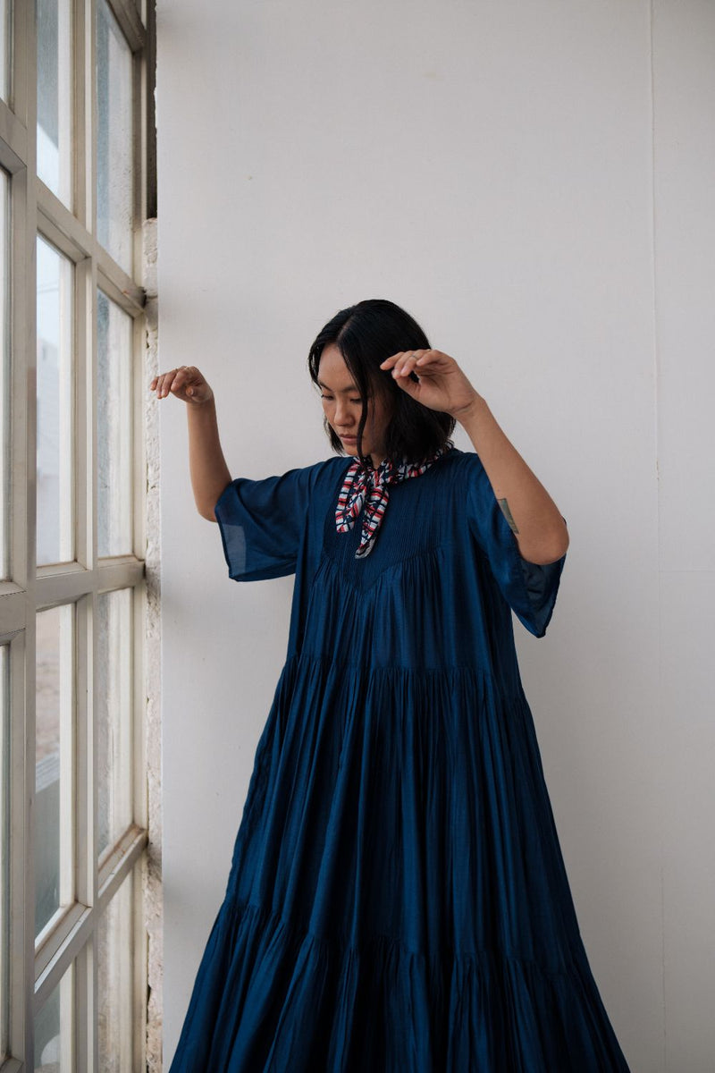 DAISY LONG DRESS cotton by TOKREE in blue color for women Worldwide