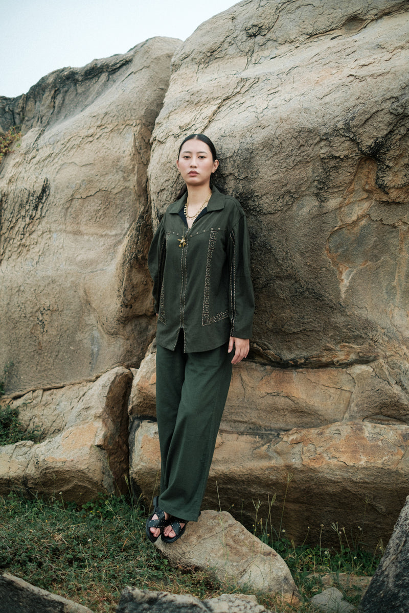 Morracan shirt Crushed Cotton top/shirt by The Terra Tribe in green for women Worldwide