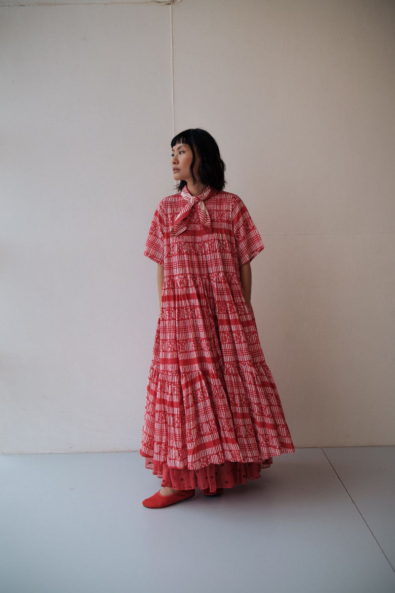 HANAH DRESS cotton by TOKREE in red color for women Worldwide