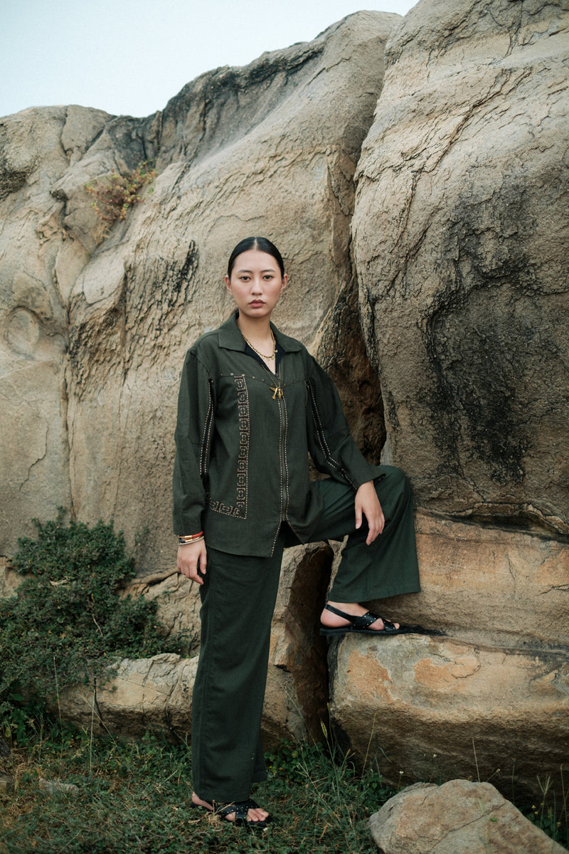 Morracan shirt Crushed Cotton top/shirt by The Terra Tribe in green for women Worldwide