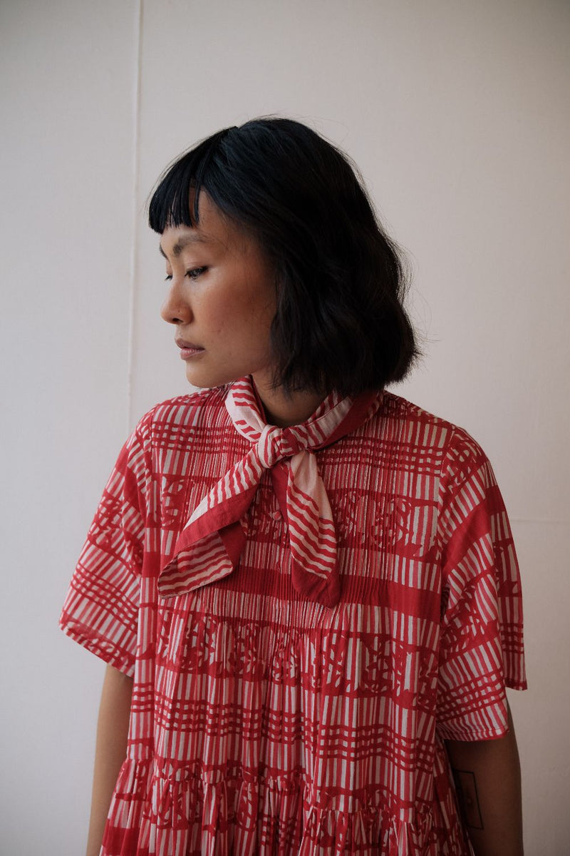 HANAH DRESS cotton by TOKREE in red color for women Worldwide