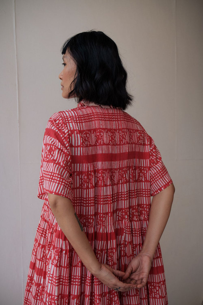 HANAH DRESS cotton by TOKREE in red color for women Worldwide