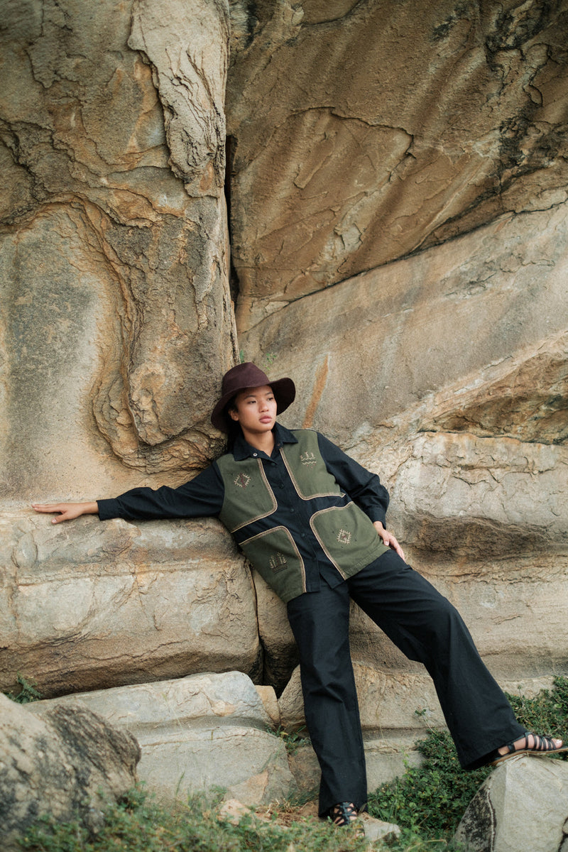 Canyon four patch shirt Crushed Cotton top/shirt by The Terra Tribe in black for women Worldwide