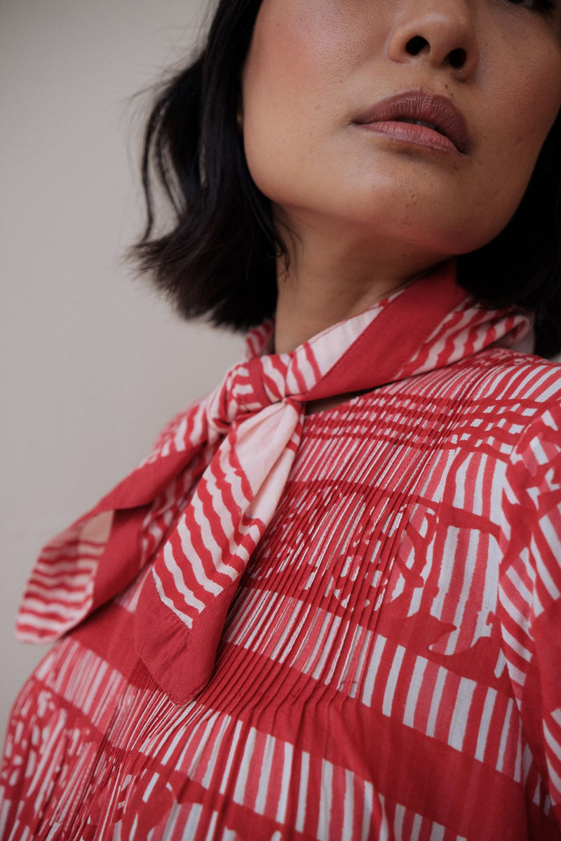 HANAH DRESS cotton by TOKREE in red color for women Worldwide