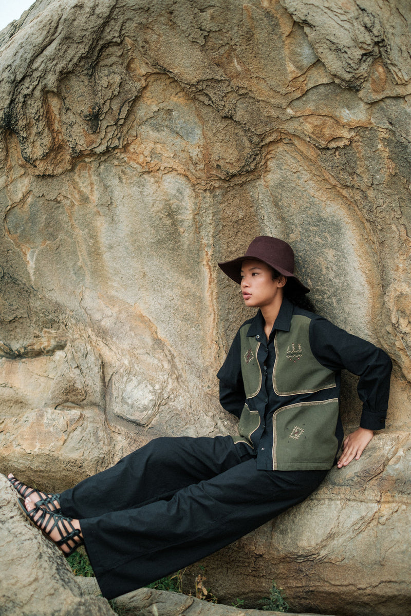 Canyon four patch shirt Crushed Cotton top/shirt by The Terra Tribe in black for women Worldwide