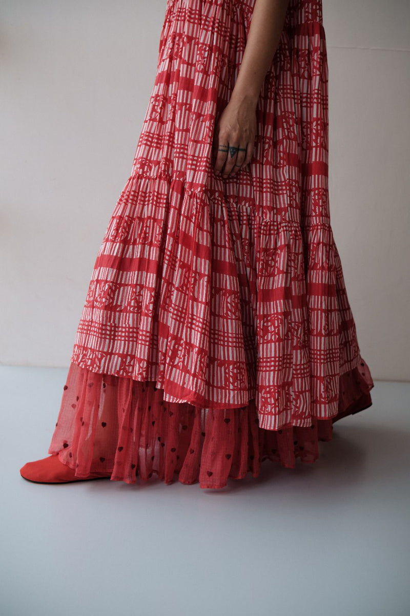HANAH DRESS cotton by TOKREE in red color for women Worldwide