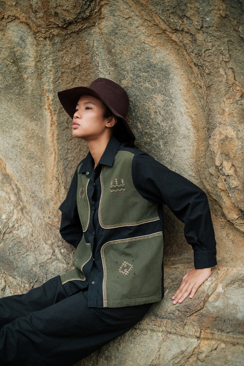 Canyon four patch shirt Crushed Cotton top/shirt by The Terra Tribe in black for women Worldwide