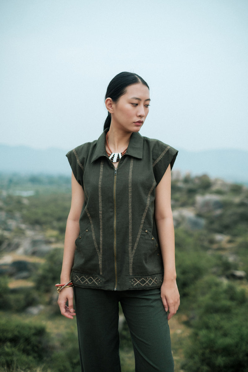Antalya shirt jacket Crushed Cotton top/shirt by The Terra Tribe in green for women Worldwide