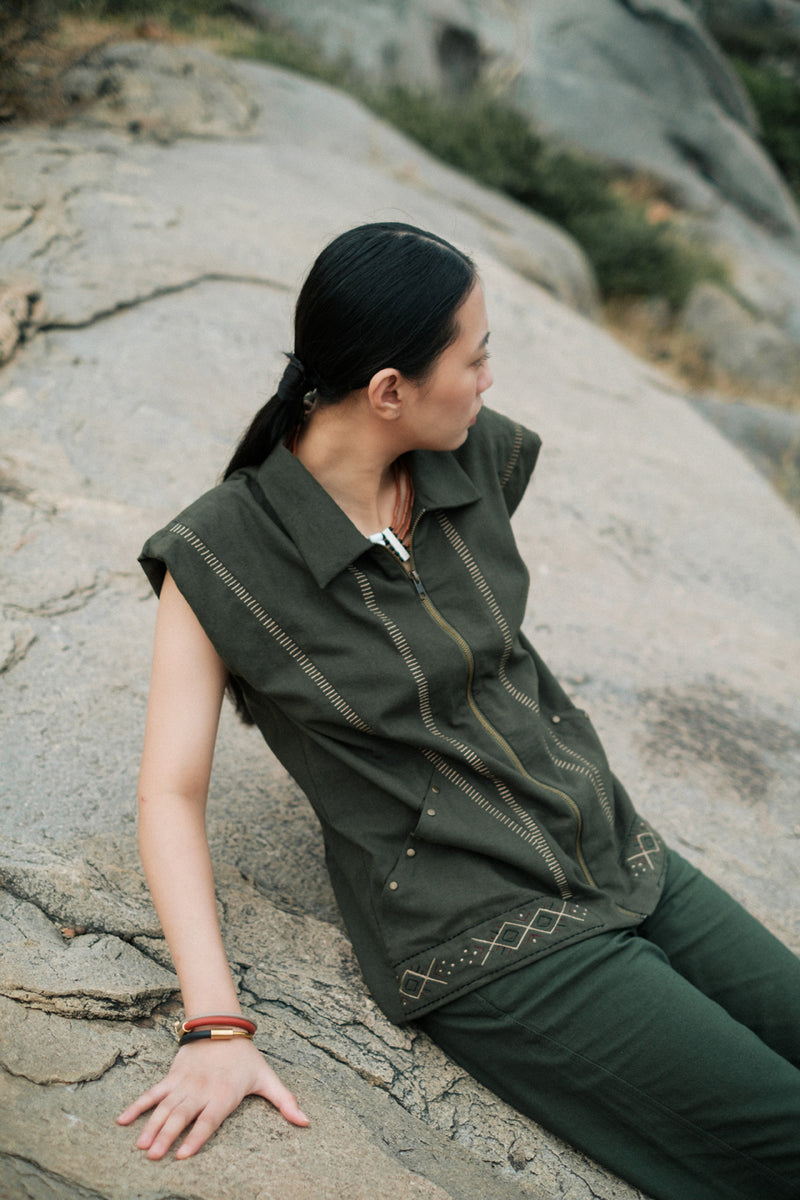 Antalya shirt jacket Crushed Cotton top/shirt by The Terra Tribe in green for women Worldwide