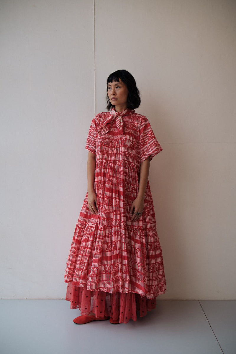 HANAH DRESS cotton by TOKREE in red color for women Worldwide