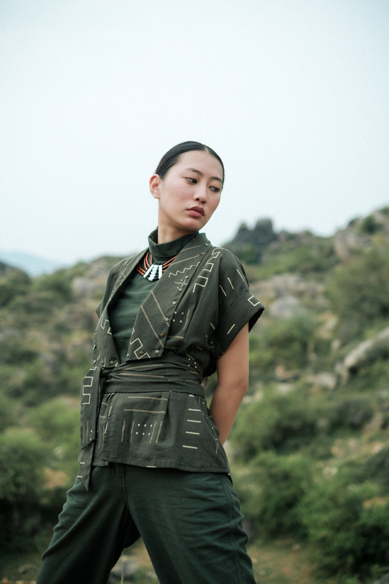 Berlin Shawl collar Top Crushed Cotton top/shirt by The Terra Tribe in black for women Worldwide
