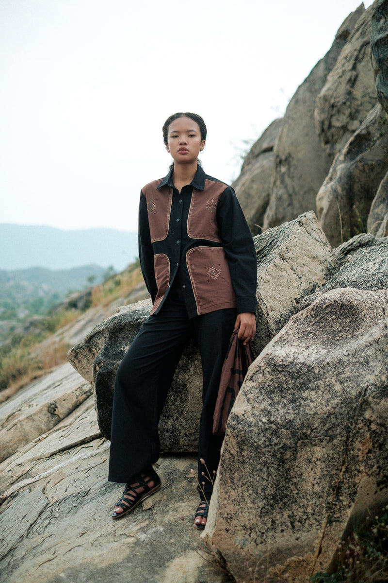 Canyon four patch shirt Crushed Cotton top/shirt by The Terra Tribe in black for women Worldwide