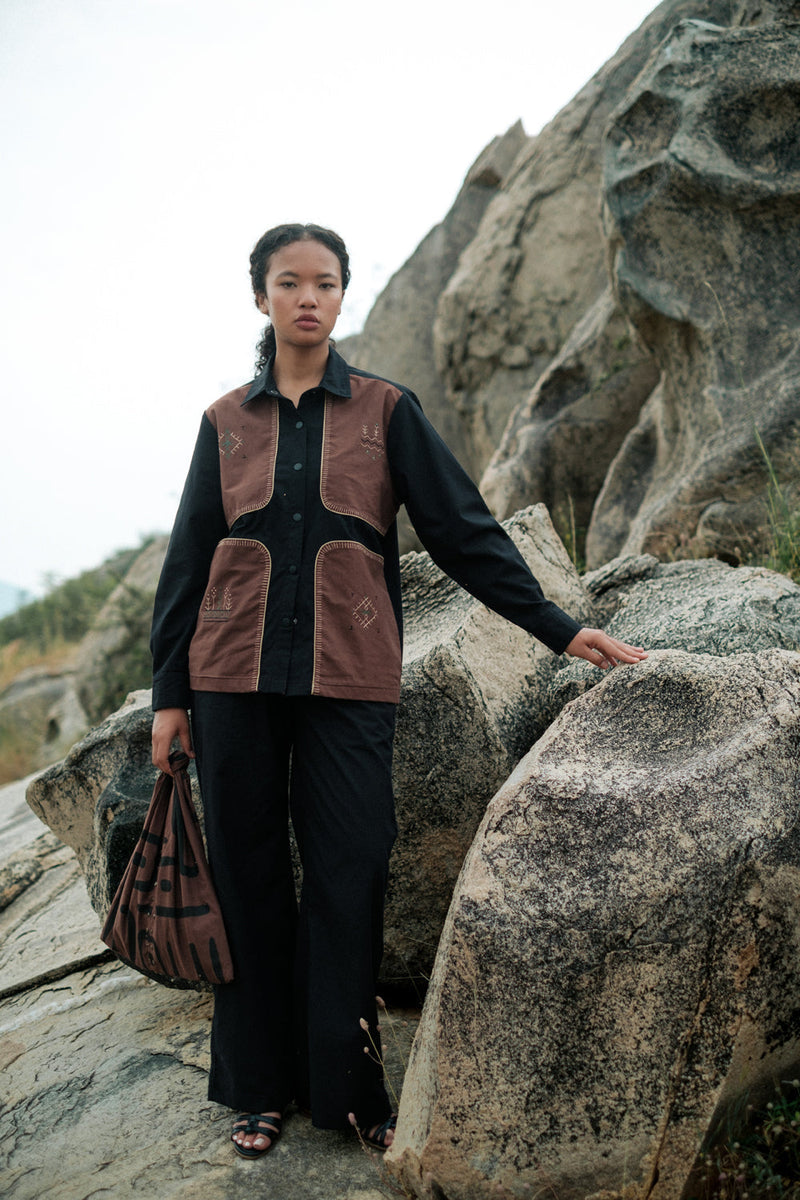 Canyon four patch shirt Crushed Cotton top/shirt by The Terra Tribe in black for women Worldwide