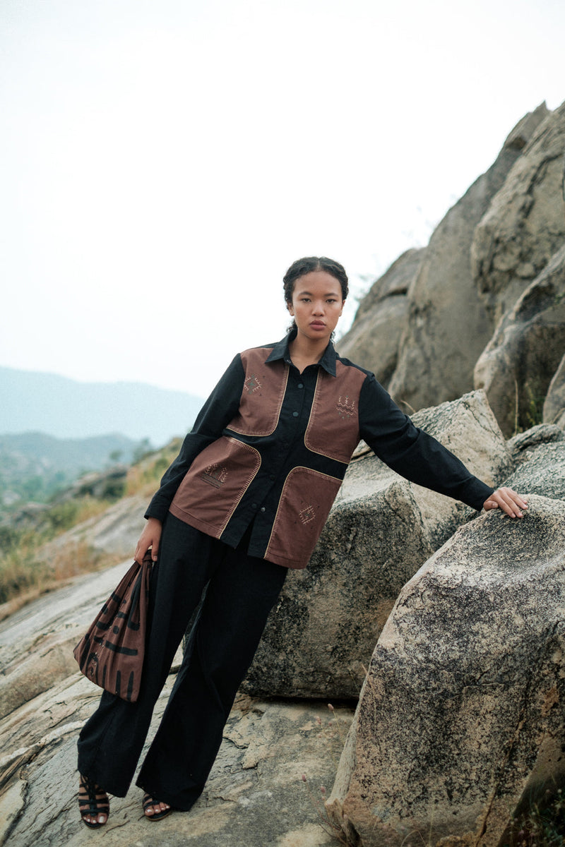Canyon four patch shirt Crushed Cotton top/shirt by The Terra Tribe in black for women Worldwide