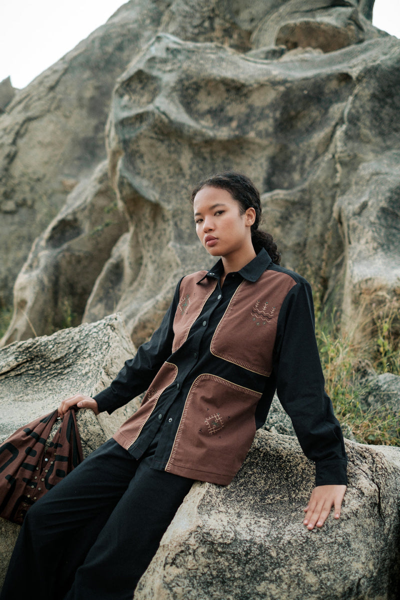 Canyon four patch shirt Crushed Cotton top/shirt by The Terra Tribe in black for women Worldwide