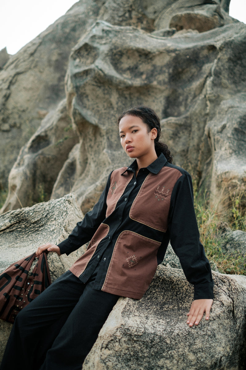Canyon four patch shirt Crushed Cotton top/shirt by The Terra Tribe in black for women Worldwide