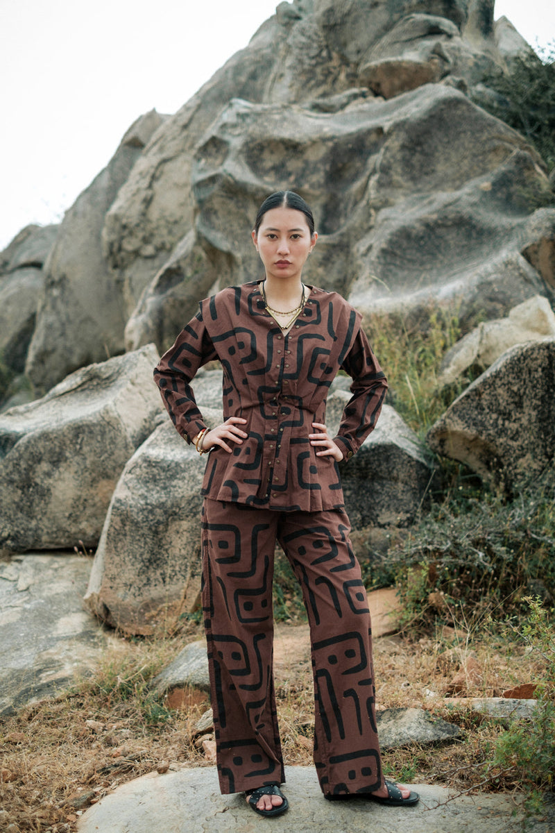 Izu peplum top Crushed Cotton top/shirt by The Terra Tribe in green for women Worldwide