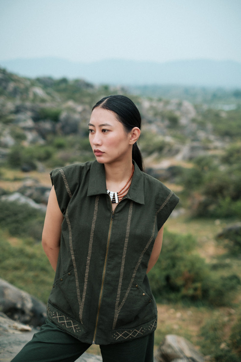Antalya shirt jacket Crushed Cotton top/shirt by The Terra Tribe in green for women Worldwide