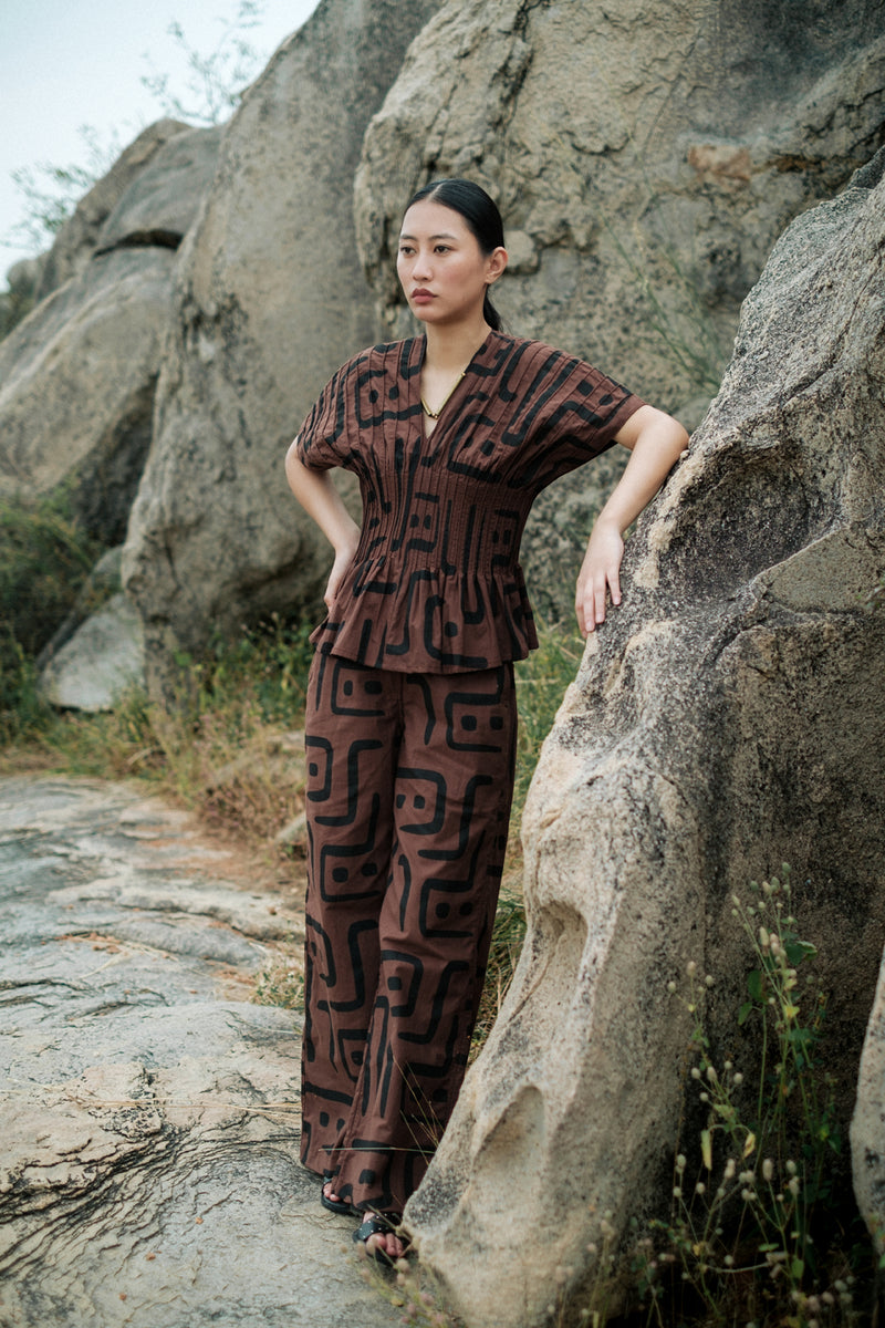 Handwoven Sailor Flared Pants Crushed Cotton pant/trouser by The Terra Tribe in green for women Worldwide