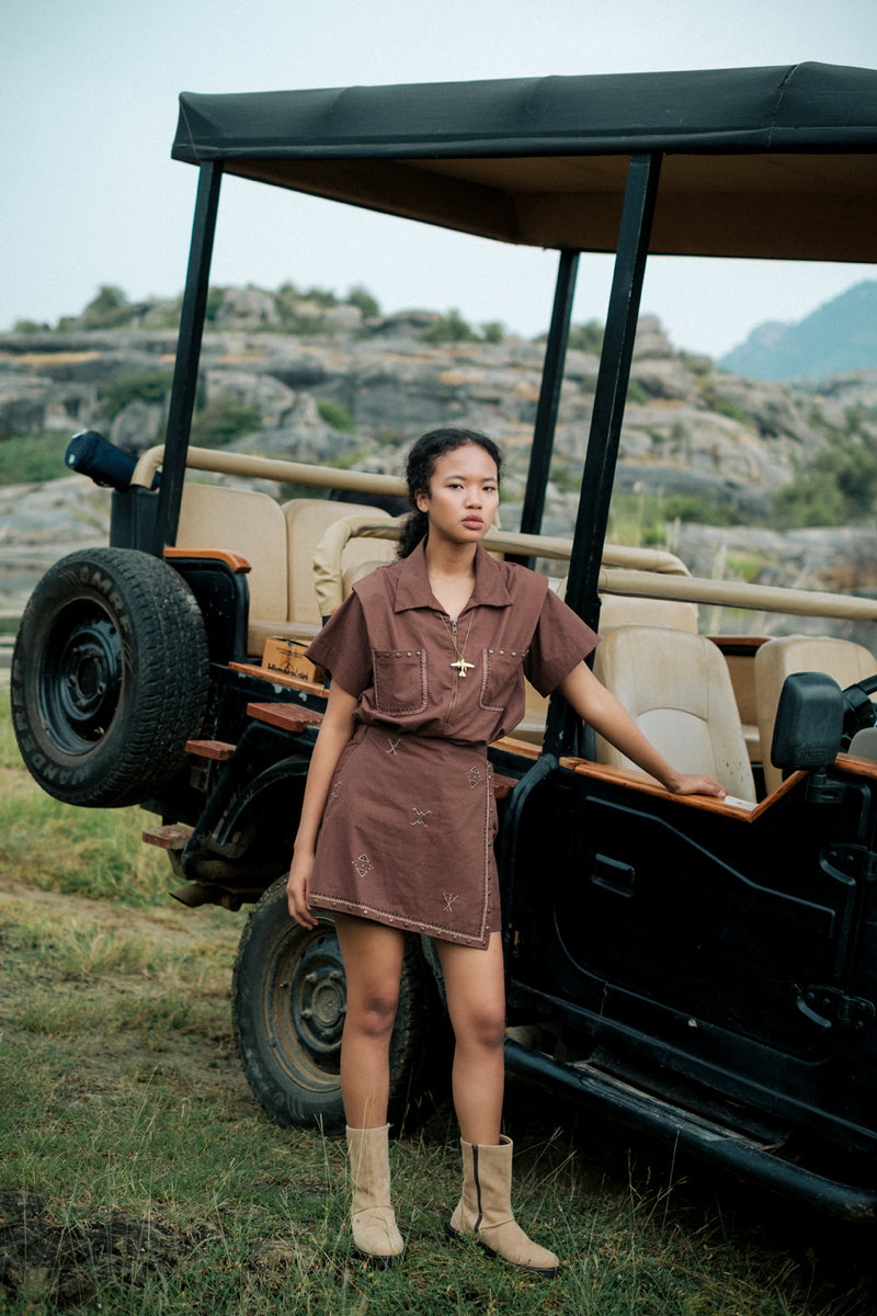 Rover divider shorts Crushed Cotton short by The Terra Tribe in brown for women Worldwide