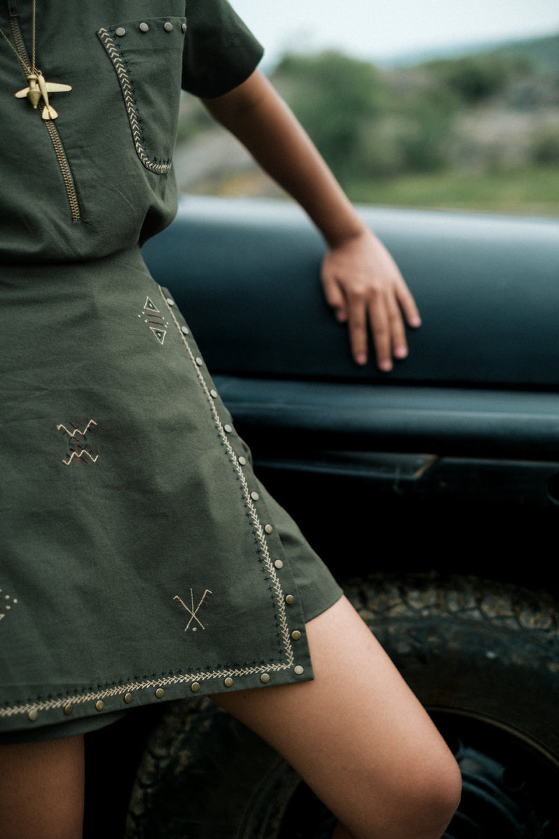Corbett half sleeve emb shirt Crushed Cotton top/shirt by The Terra Tribe in brown for women Worldwide