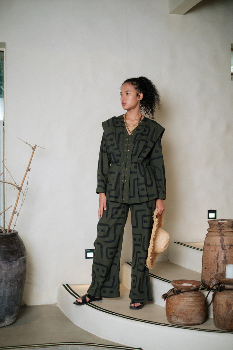 Izu peplum top Crushed Cotton top/shirt by The Terra Tribe in green for women Worldwide