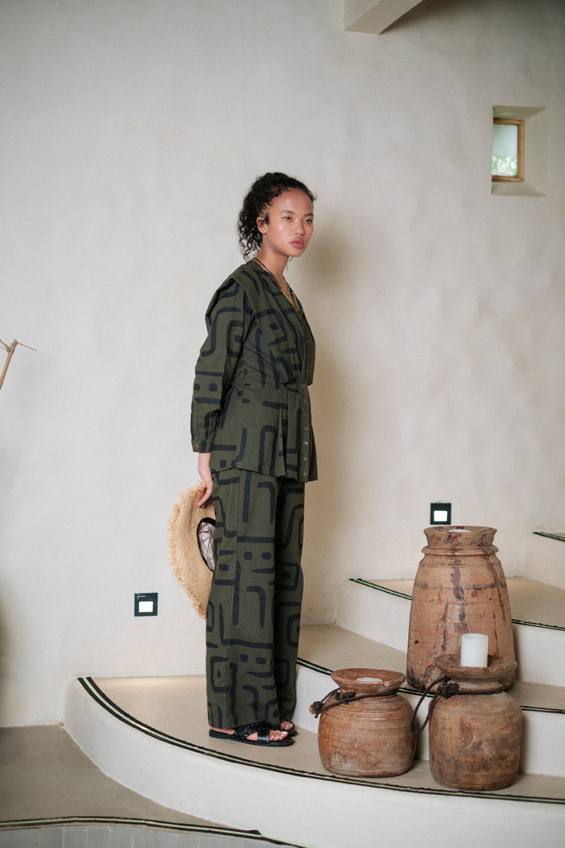 Izu peplum top Crushed Cotton top/shirt by The Terra Tribe in green for women Worldwide