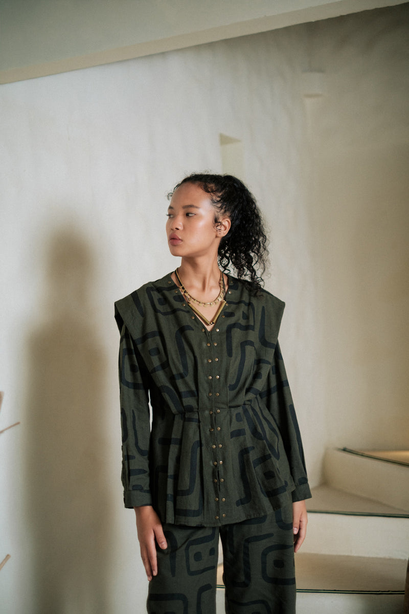 Izu peplum top Crushed Cotton top/shirt by The Terra Tribe in green for women Worldwide