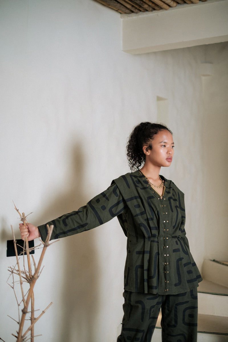 Izu peplum top Crushed Cotton top/shirt by The Terra Tribe in green for women Worldwide