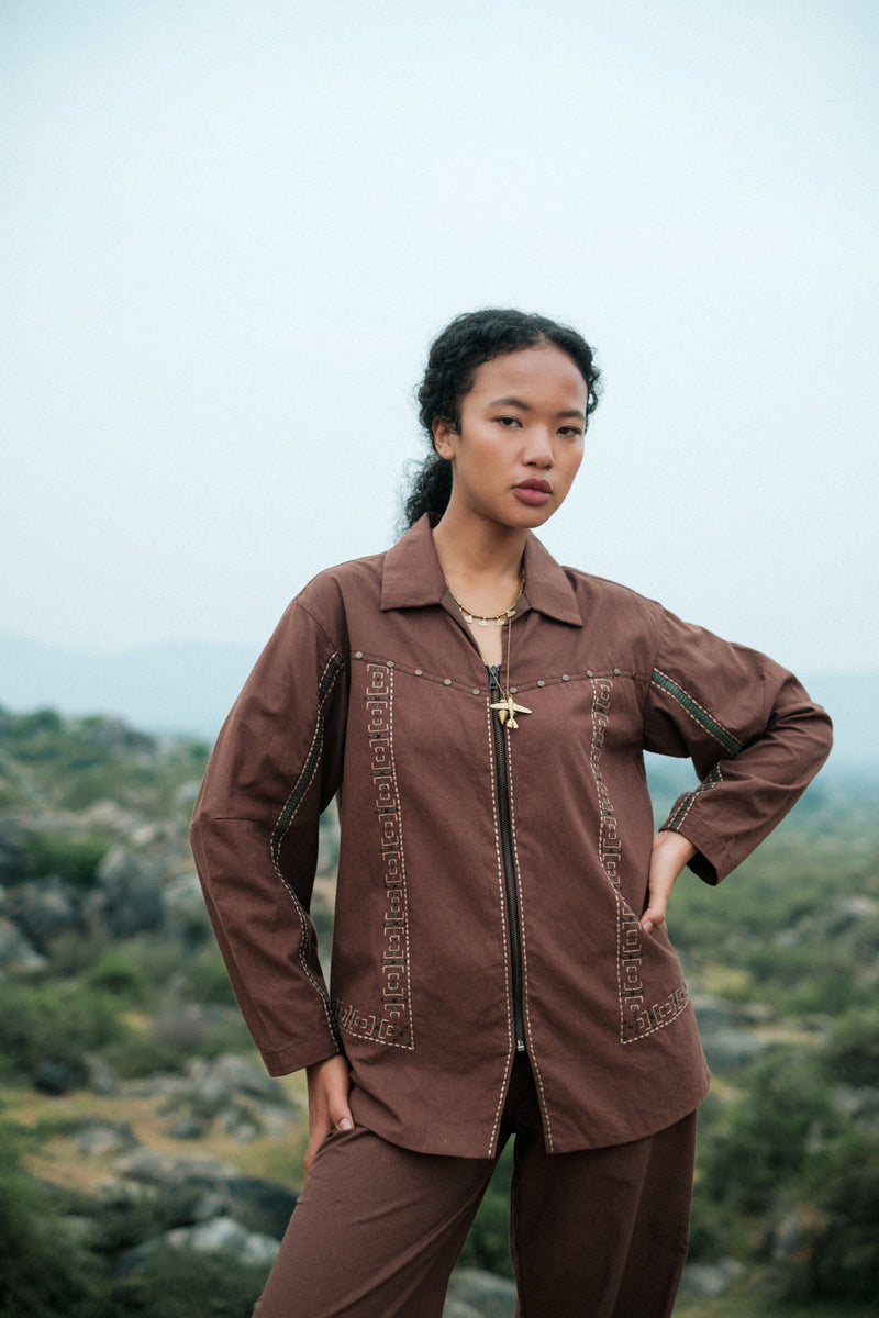 Morracan shirt Crushed Cotton top/shirt by The Terra Tribe in green for women Worldwide