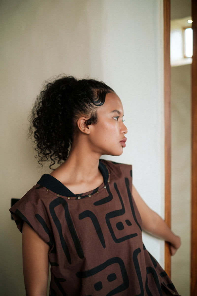 Nara gather dress Crushed Cotton dress by The Terra Tribe in black for women Worldwide