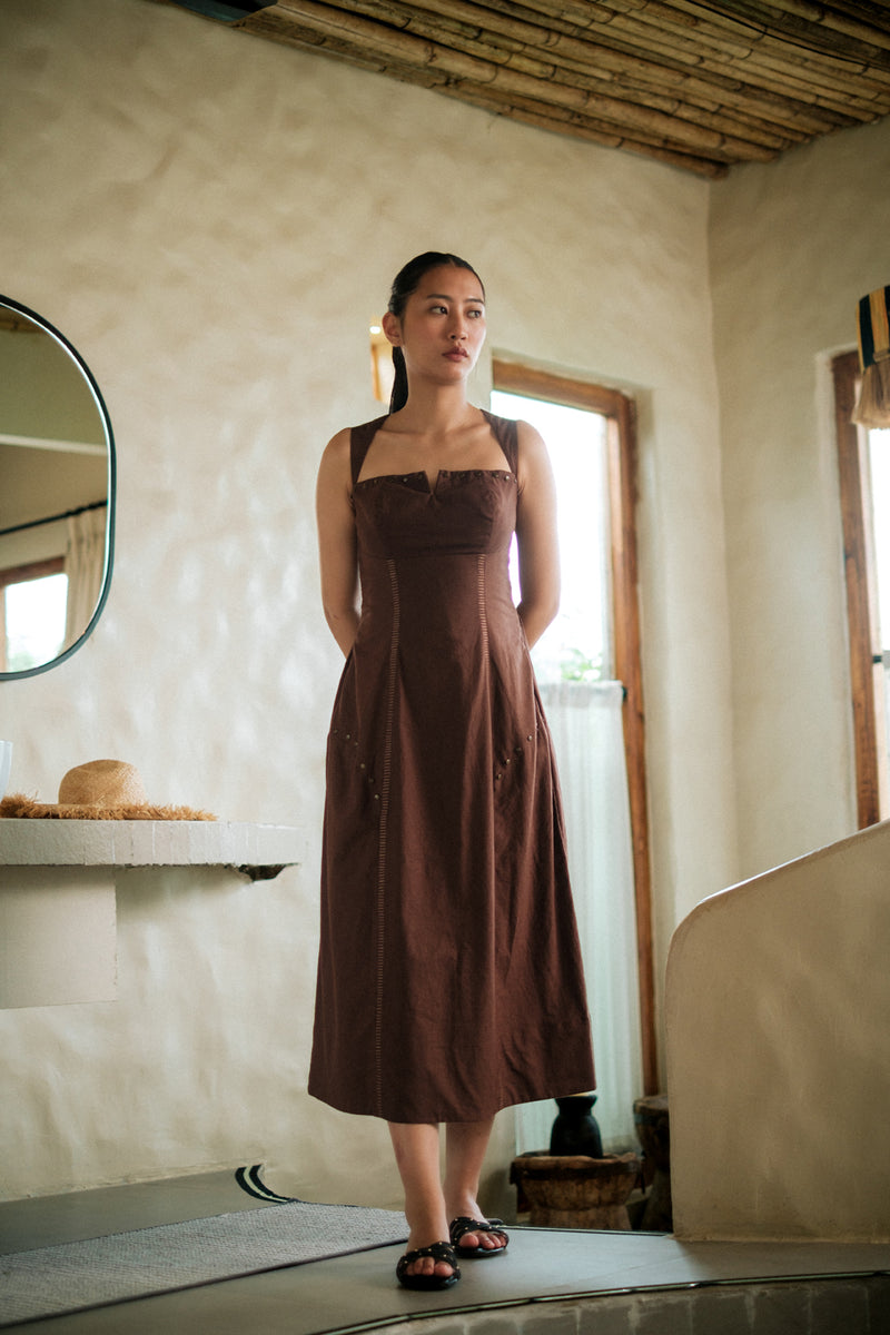 Kaza slip dress long Crushed Cotton dress by The Terra Tribe in black for women Worldwide