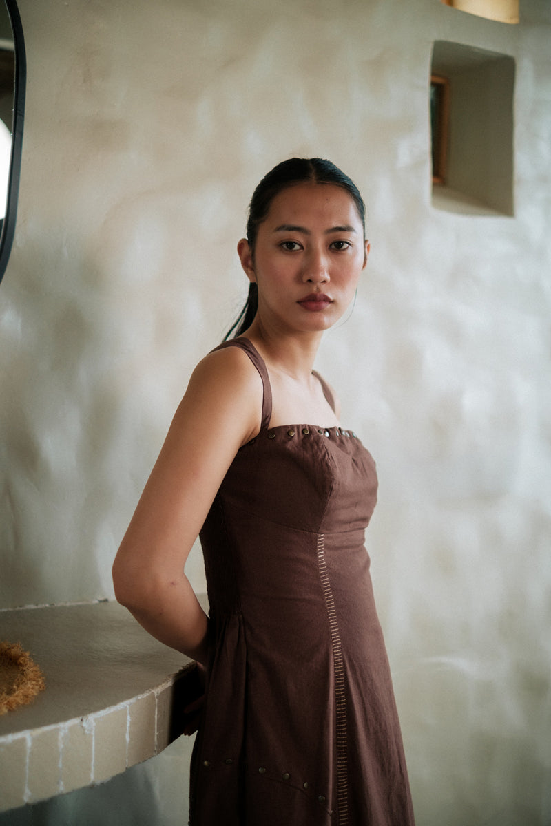 Kaza slip dress long Crushed Cotton dress by The Terra Tribe in black for women Worldwide