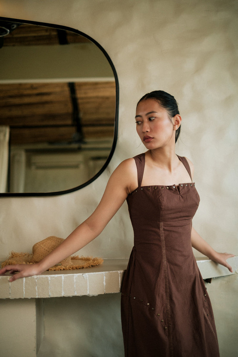 Kaza slip dress long Crushed Cotton dress by The Terra Tribe in black for women Worldwide