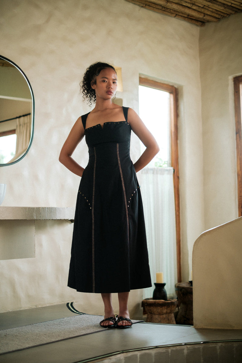 Kaza slip dress long Crushed Cotton dress by The Terra Tribe in black for women Worldwide