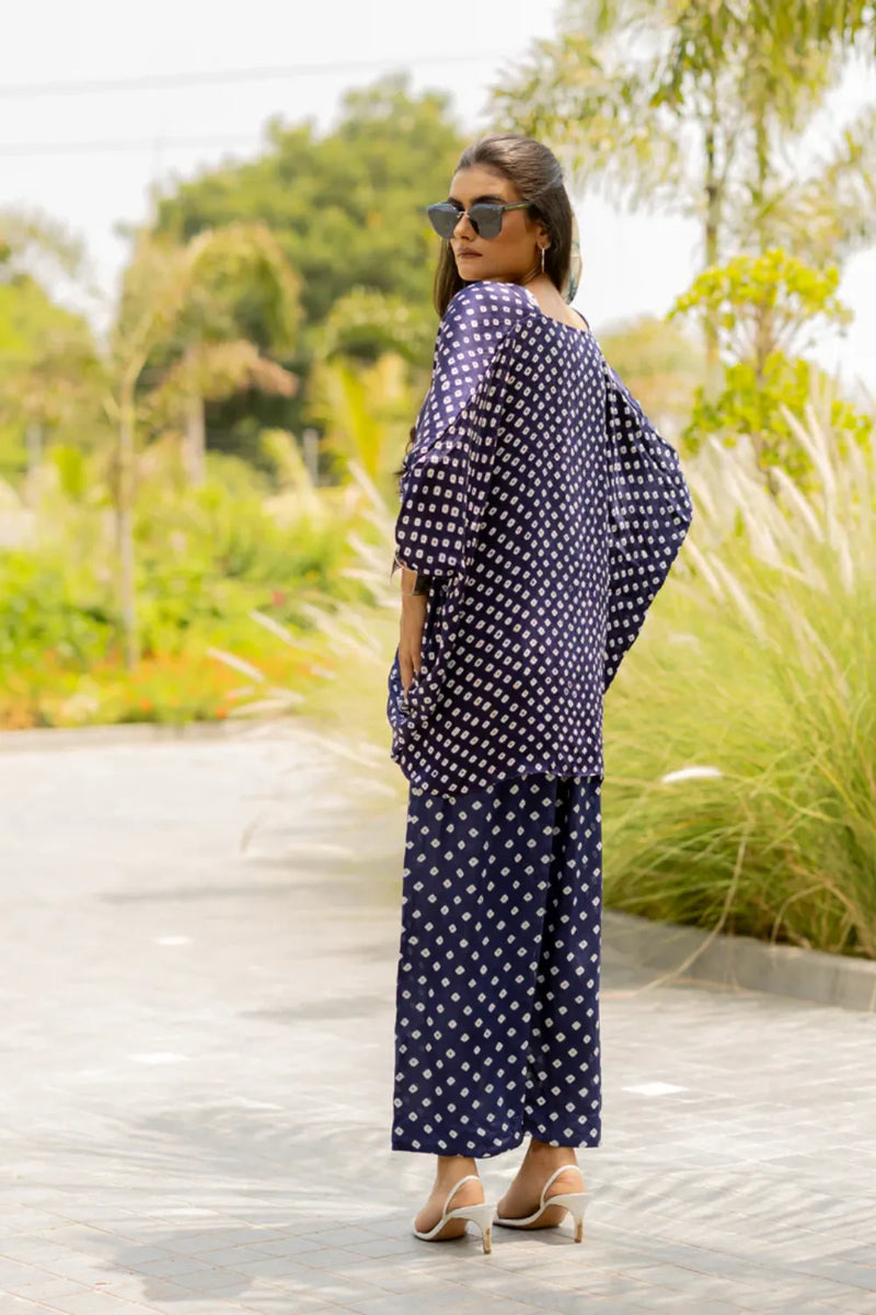 MOD DOTS PANTS-BLUE silk by Dyelogue in blue color for women Worldwide