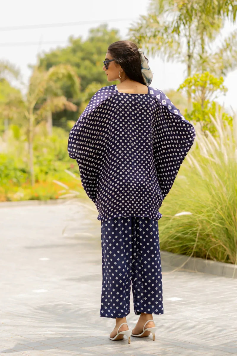 MOD DOTS PANTS-BLUE silk by Dyelogue in blue color for women Worldwide