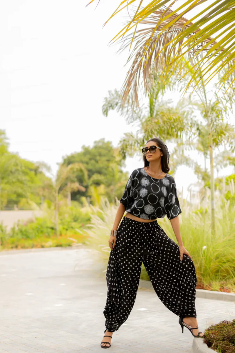MOD DOTS WRAP DHOTI-BLACK silk by Dyelogue in black color for women Worldwide