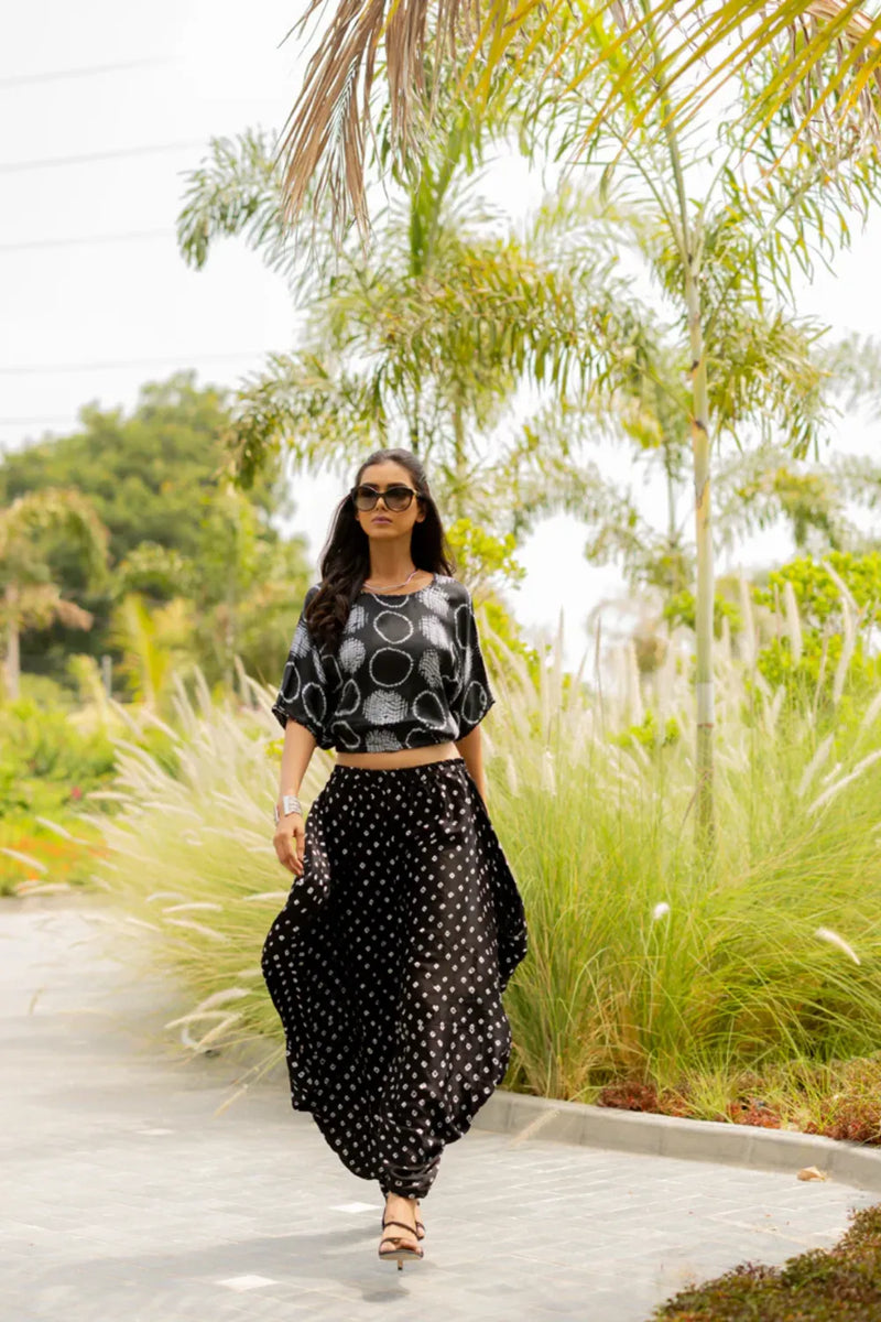MOD DOTS WRAP DHOTI-BLACK silk by Dyelogue in black color for women Worldwide