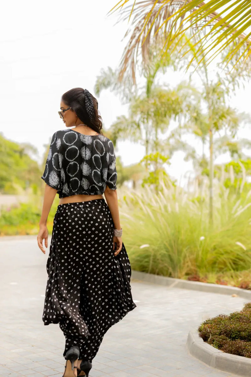 MOD DOTS WRAP DHOTI-BLACK silk by Dyelogue in black color for women Worldwide