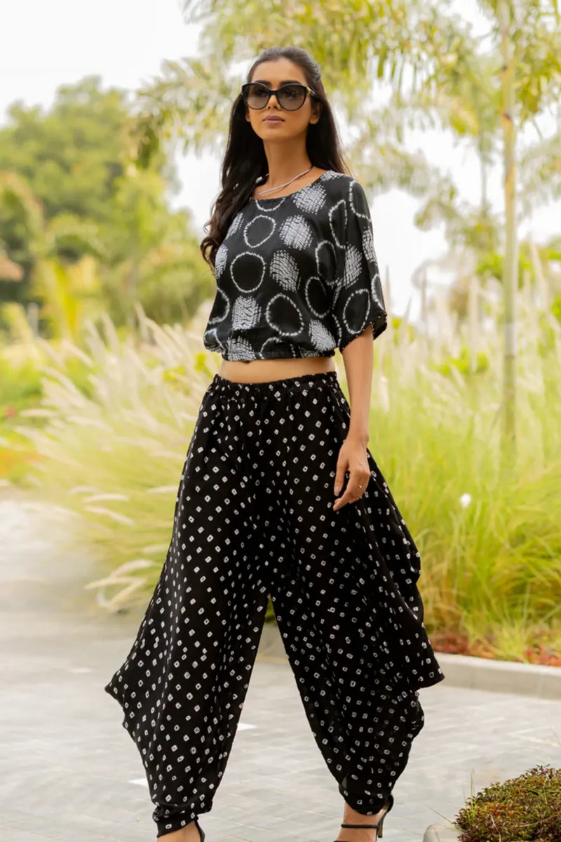 MOD DOTS WRAP DHOTI-BLACK silk by Dyelogue in black color for women Worldwide