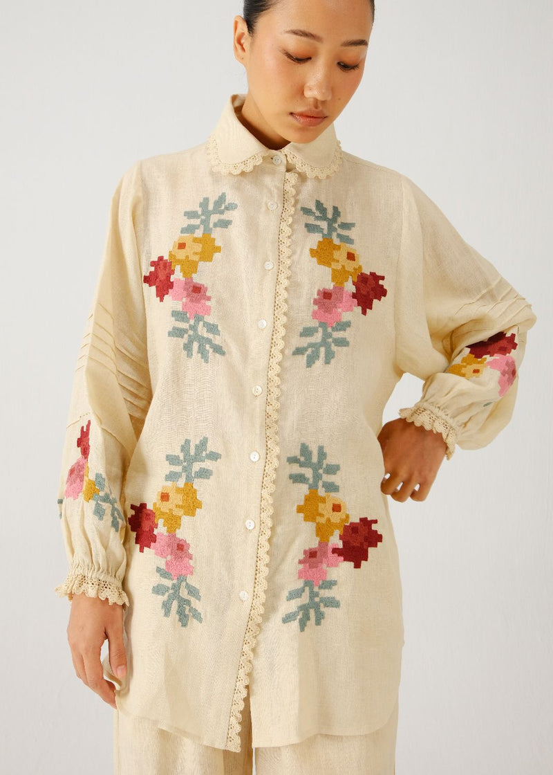 Moira shirt-Ivory pixel emb. by CORD for women Worldwide