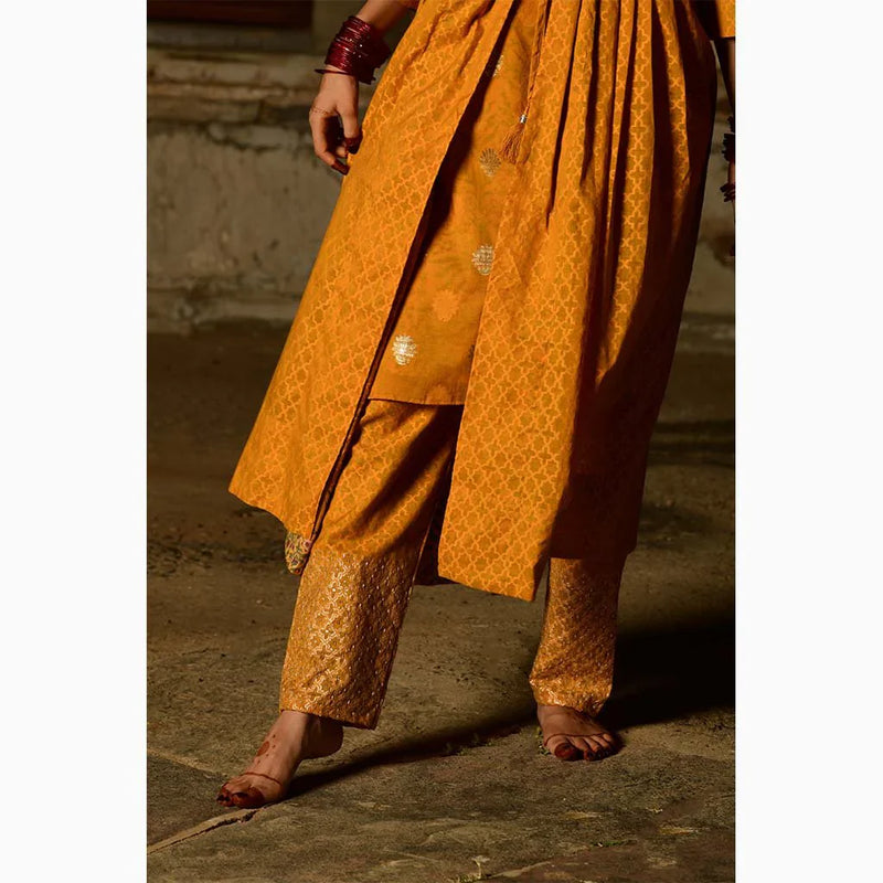 Mritakshara Kurta Set chanderi by Tokree in yellow color for women Worldwide