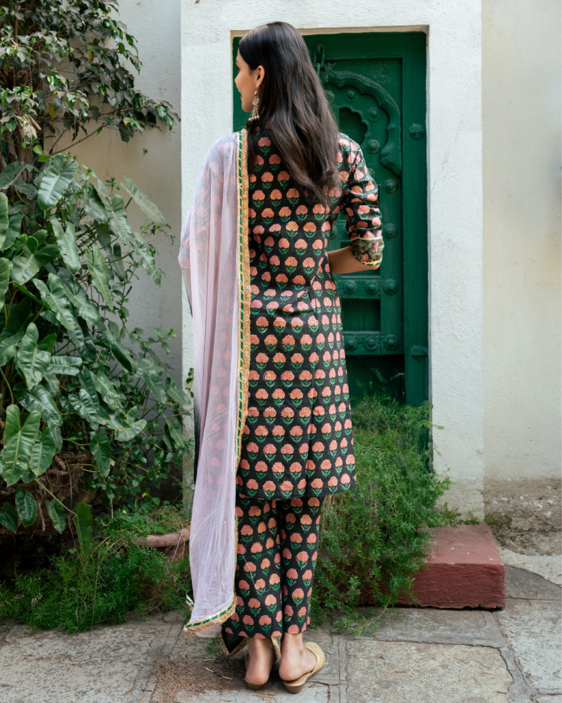 Black Block Printed Kurta Set