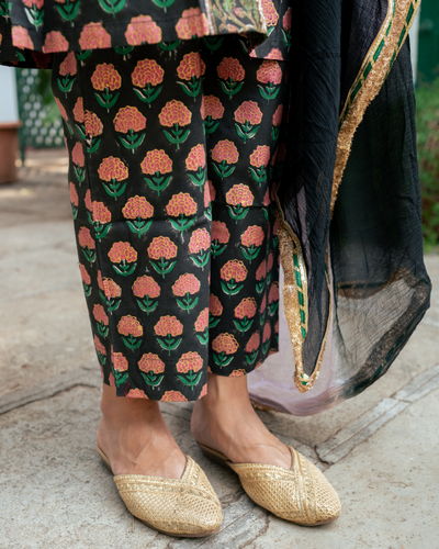 Black Block Printed Kurta Set