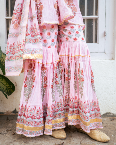 Pink Block Printed Short Kurta Set