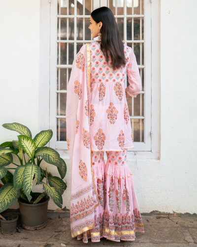 Pink Block Printed Short Kurta Set