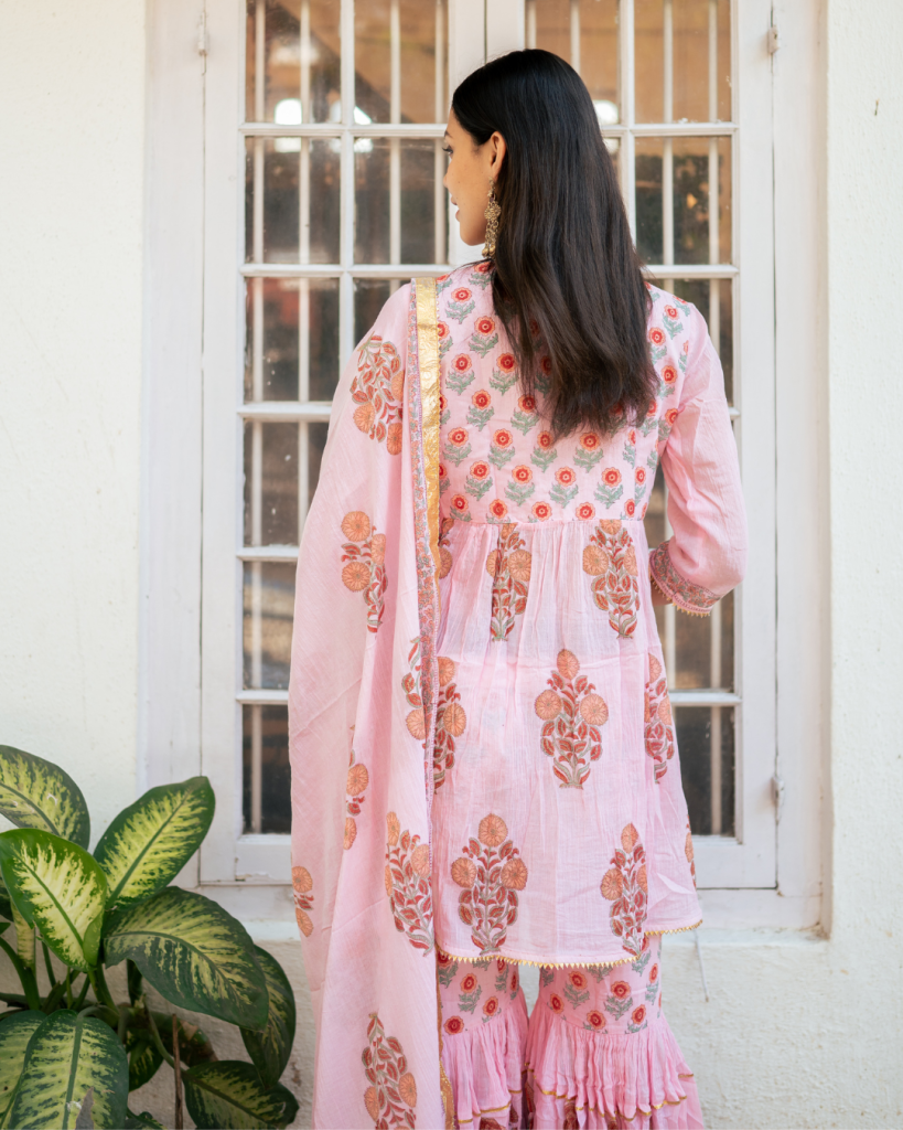 Pink Block Printed Short Kurta Set